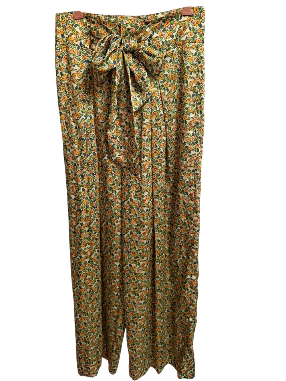 Zara Wide Leg Ditsy Floral Silky Tie Waist Pants Size Large Palazzo Trousers - Picture 2 of 12
